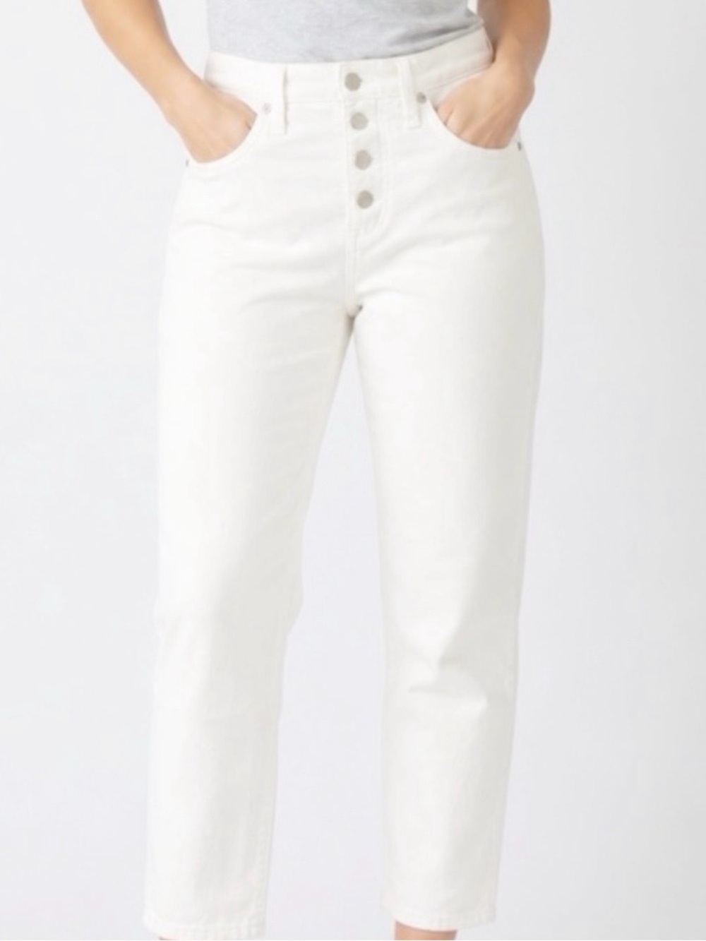 Madewell Perfect Vintage Crop White 5-Button Jeans, Frayed Hem Jeans, Sz 30